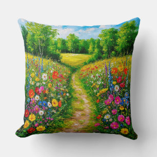 Cojín Decorativo Sendero de flores silvestres a través de un verano