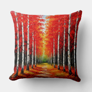 Cojín Decorativo Sendero del Bosque de Abedul Rojo Capturando la Be