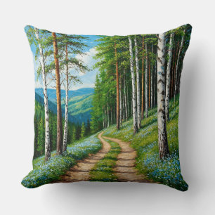 Cojín Decorativo Sendero forestal escénico entre abedules