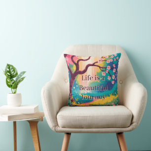 Cojín Decorativo Sendero vibrante de primavera bajo cerezos en flor