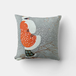 Cojín Decorativo Señora De Navidad Vintage En Nieve Con Abrigo Rojo
