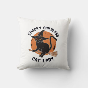 Cojín Decorativo Señora Gata Sin Hijos Halloween Bruja Espeluznante