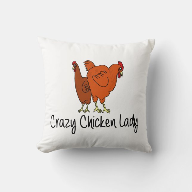 Cojín Decorativo Señora loca del pollo (Anverso)