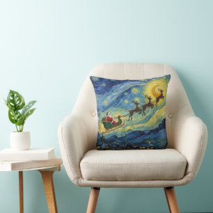 Cojín Decorativo Sensacional Santa Rudolph al estilo de Van Gogh