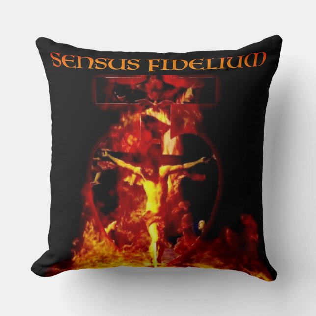 Cojín Decorativo Sensus Fidelium Jesús Crucifixión Católico (Anverso)