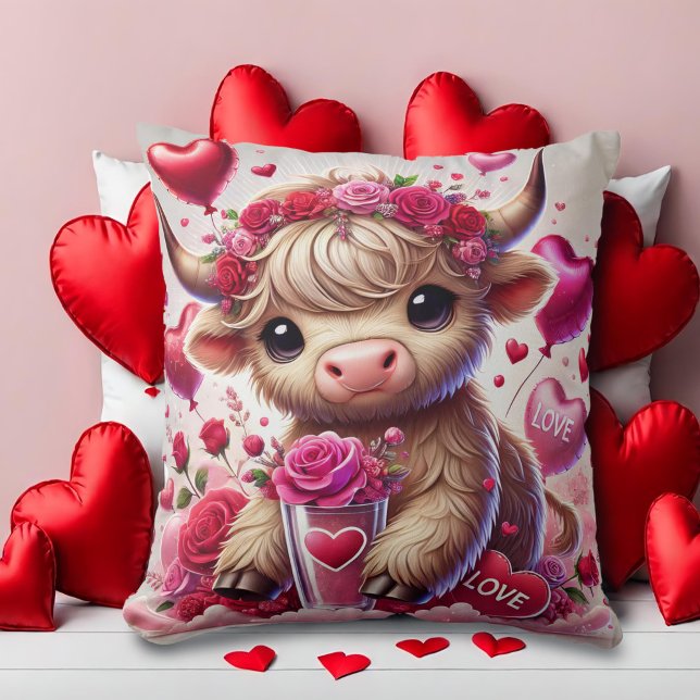 Cojín Decorativo Sentido dulce Highland Cow Valentines (Subido por el creador)