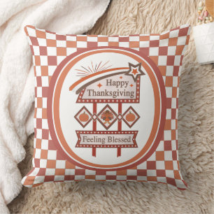 Cojín Decorativo Sentimiento de Acción de Gracias Feliz Señal Retro