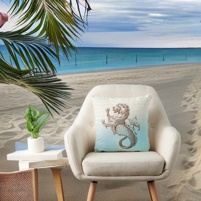Cojín Decorativo Sepia Merlion en azul con escritura a mano (Subido por el creador)
