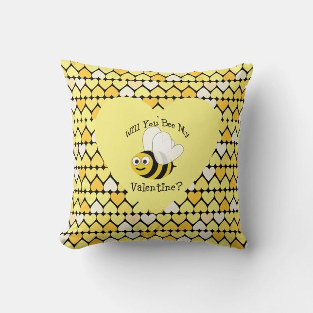 Cojín Decorativo ¿Serás Mi Valentín? Corazones amarillas (Anverso)