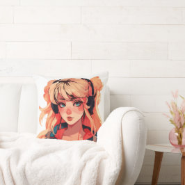 Cojín Decorativo Serenata de Anime: Melodía Turquesa