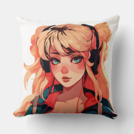 Cojín Decorativo Serenata de Anime: Melodía Turquesa