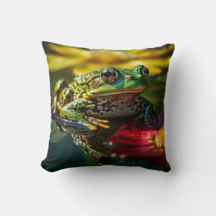 Cojín Decorativo Serene Lily Pad Frog - Naturaleza vibrante