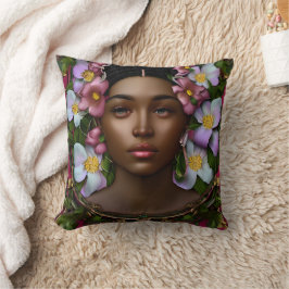 Cojín Decorativo Serene mujer afroamericana con flores