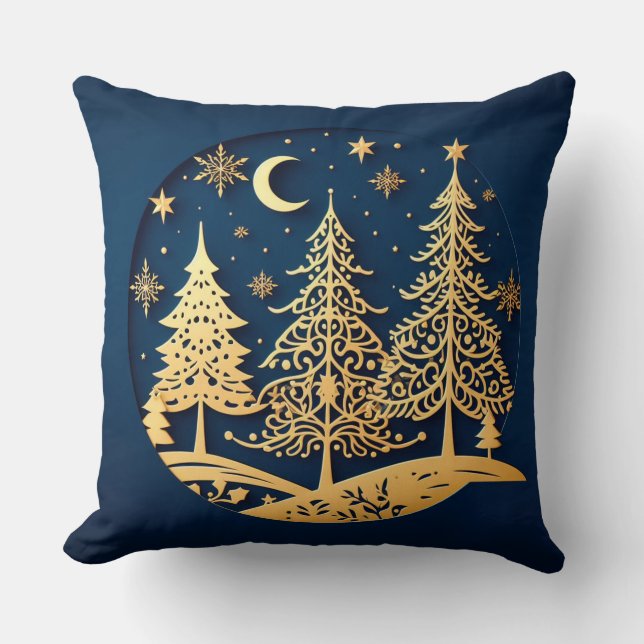 Cojín Decorativo Serene Papercut Pines – Moonlit Forest (Anverso)