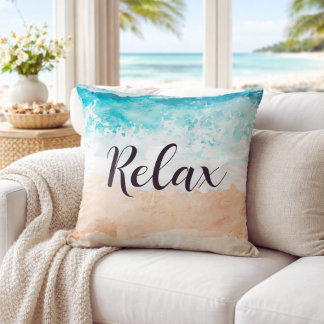 Cojín Decorativo Serene Teal Coastal Ocean Waves Relax Beach