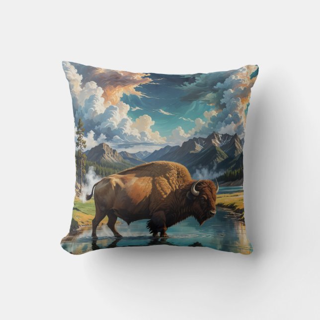 Cojín Decorativo Serenidad en lo salvaje - Búfalo (Anverso)