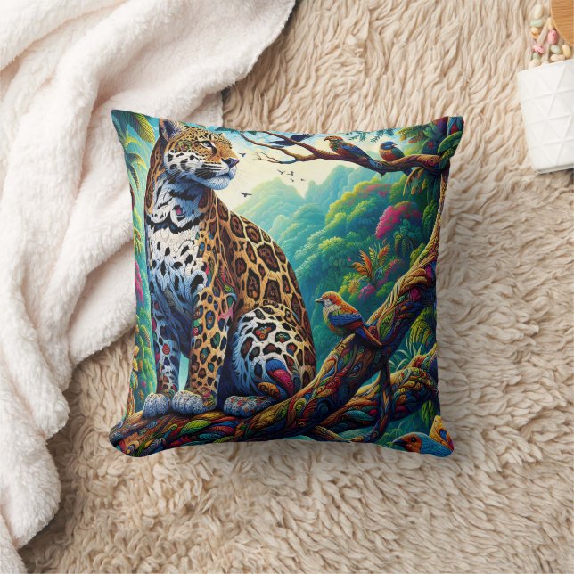 Cojín Decorativo Serenidad Leopardo: Audaz Diseño Tropical (Manta)