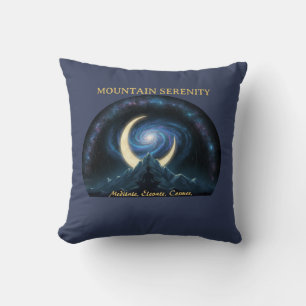 Cojín Decorativo Serenidad Montañosa Meditación Cósmica. Luna Creci