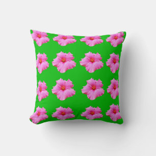 Cojín Decorativo "Serenidad Petal: Hibiscus rosado en un lienzo ver