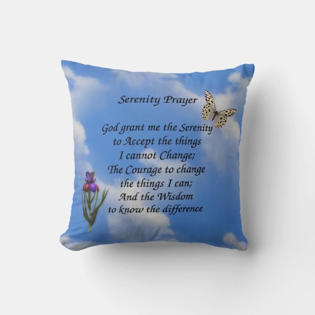 Cojín Decorativo Serenity Prayer Butterfly Flower Inspirador  (Anverso)
