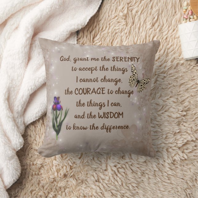 Cojín Decorativo Serenity Prayer Flower Butfly Inspirador (Manta)