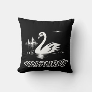 Cojín Decorativo Sereno Nocturno Lago de los Cisnes Arte Pop Estéti