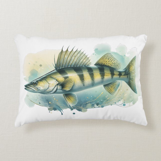 Cojín Decorativo Serie de Acuarela: Zander/Lubina (Anverso)
