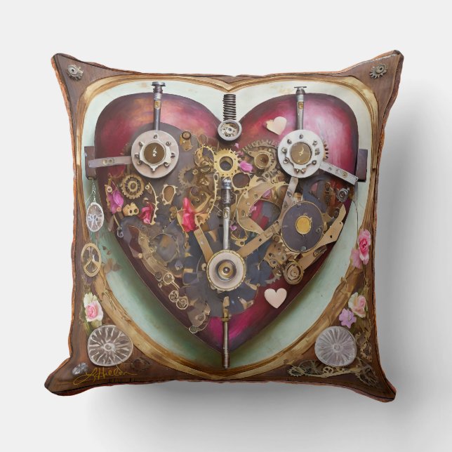 Cojín Decorativo Serie Steampunk Corazón Rojo Buff (Anverso)