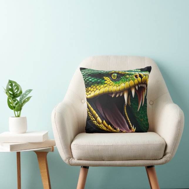 Cojín Decorativo Serpiente Cobra con escalas vibrantes verdes y ama (Silla)