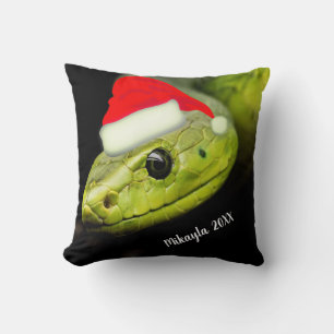 Cojín Decorativo Serpiente de árbol verde en Santa Hat