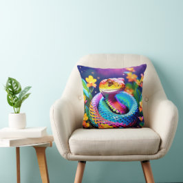 Cojín Decorativo Serpiente de Cobra con rosa y amarillo turquesa vi