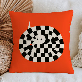 Cojín Decorativo Serpiente de Cuadros sobre Naranja Quemado Maximal
