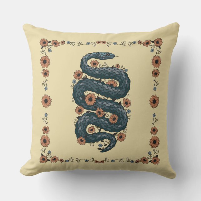 Cojín Decorativo Serpiente floral (azul) (Anverso)