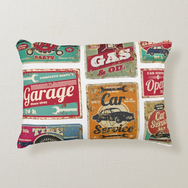 Cojín Decorativo Servicio de coches de época y metalizado de gasoli (Anverso)