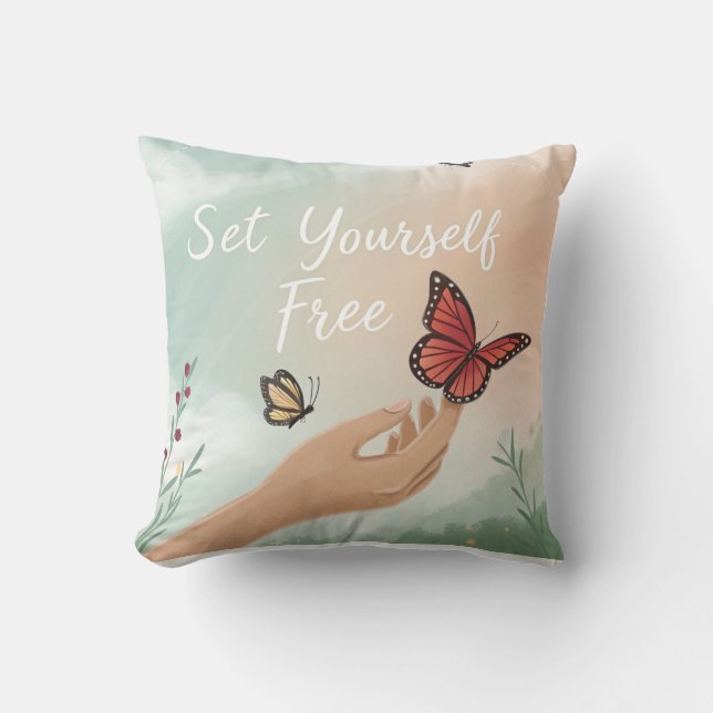 Cojín Decorativo “Set Yourself Free – Butterfly Release Art” (Anverso)