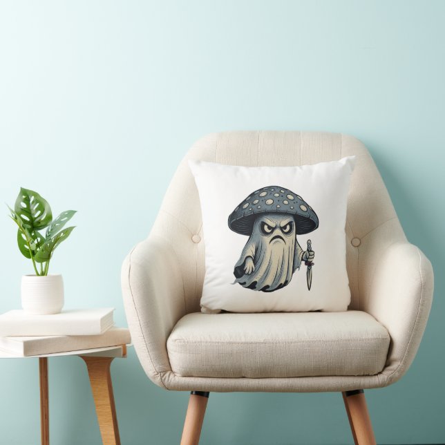 Cojín Decorativo Seta Asesina – Fantasma Espeluznante con Cuchillo (Silla)