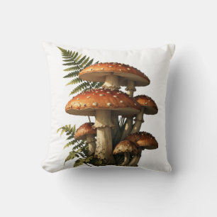 Cojín Decorativo Setas Amanita Rojas con Helecho Botánico