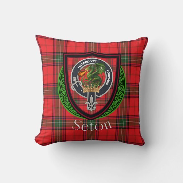 Cojín Decorativo Seton Scottish Clan Tartan & Crest (Anverso)