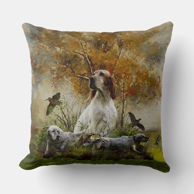 Cojín Decorativo Setter inglés con faisanes, arte   (Anverso)