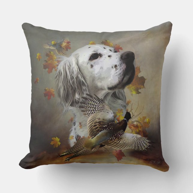Cojín Decorativo Setter inglés con faisanes, arte  (Anverso)