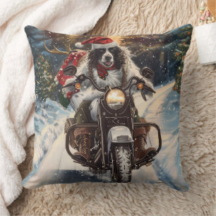 Cojín Decorativo Setter Inglés Perro Montando Motocicleta Navidad