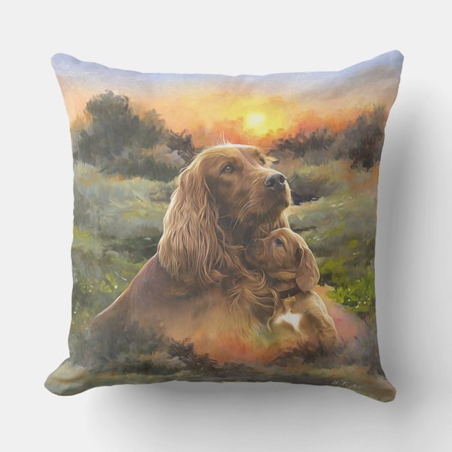 Cojín Decorativo Setter irlandés con cachorro (Anverso)