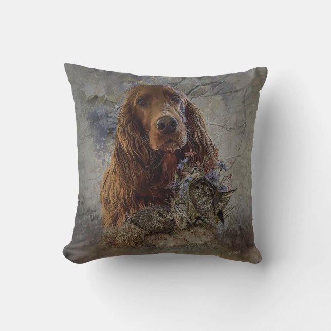 Cojín Decorativo Setter irlandés con chocha perdiz          (Anverso)