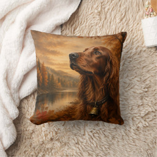 Cojín Decorativo Setter Irlandés de Otoño - Arte de Perro de Caza R