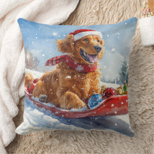 Cojín Decorativo Setter Rojo Irlandés en Trineo Deja que Nieve Navi