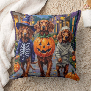 Cojín Decorativo Setter Rojo Irlandés Pidiendo Dulces en Halloween