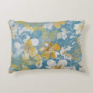 Cojín Decorativo Shabby azul y amarillo mariposa de algodón