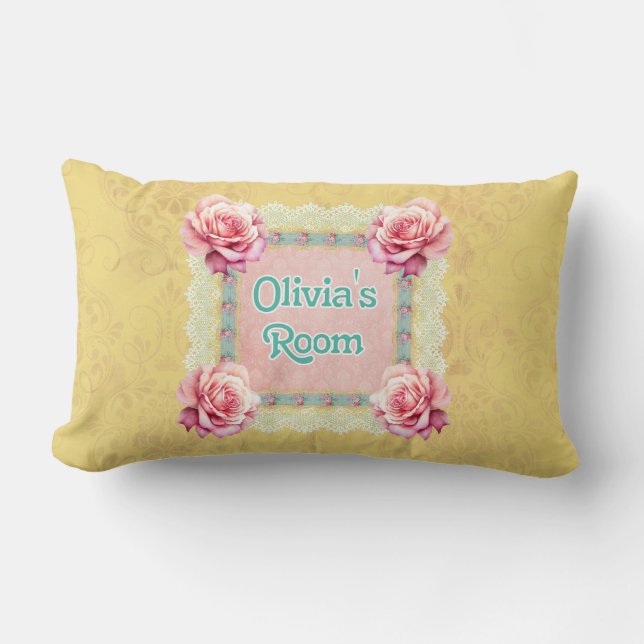 Cojín Decorativo Shabby Chic Damask Rosa Lace Personalizado (Anverso)