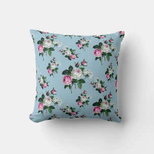 Cojín Decorativo Shabby con flores vintage Chic, rosas blancas rosa