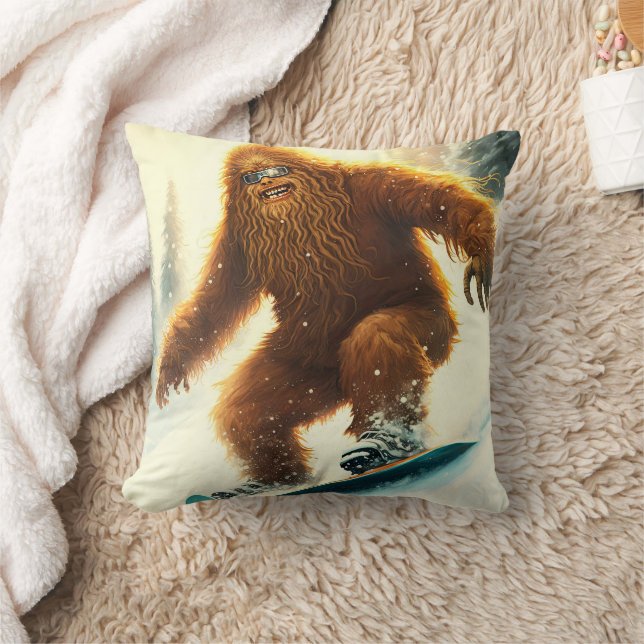 Cojín Decorativo Shaggy Bigfoot Snowboarding AI Yeti Snowy Slope (Manta)